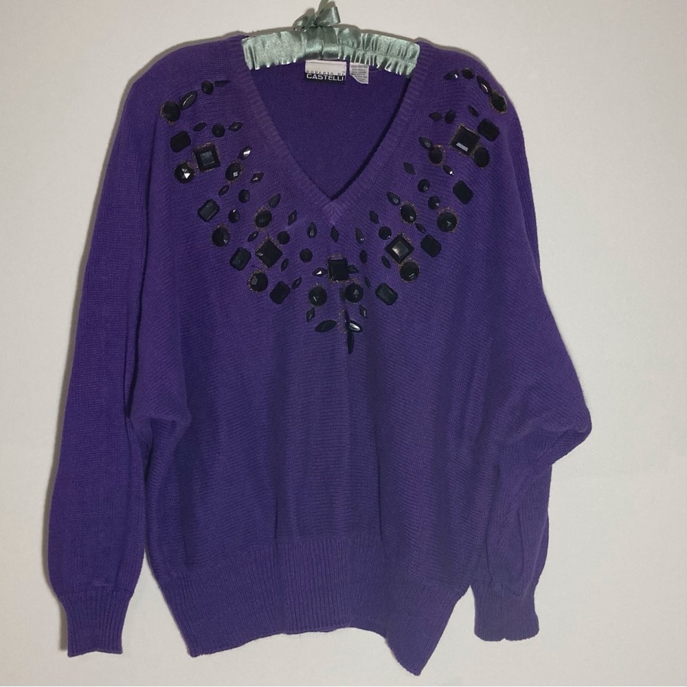 Vintage Roberto di Castelli Purple Beaded Sweater | 80s Ladies | Embellished